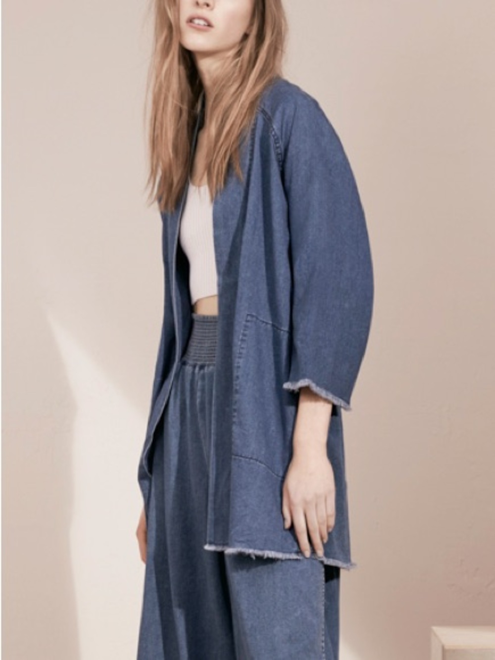 Wilfred Blue Denim Open-Front Kimono-Style Jacket